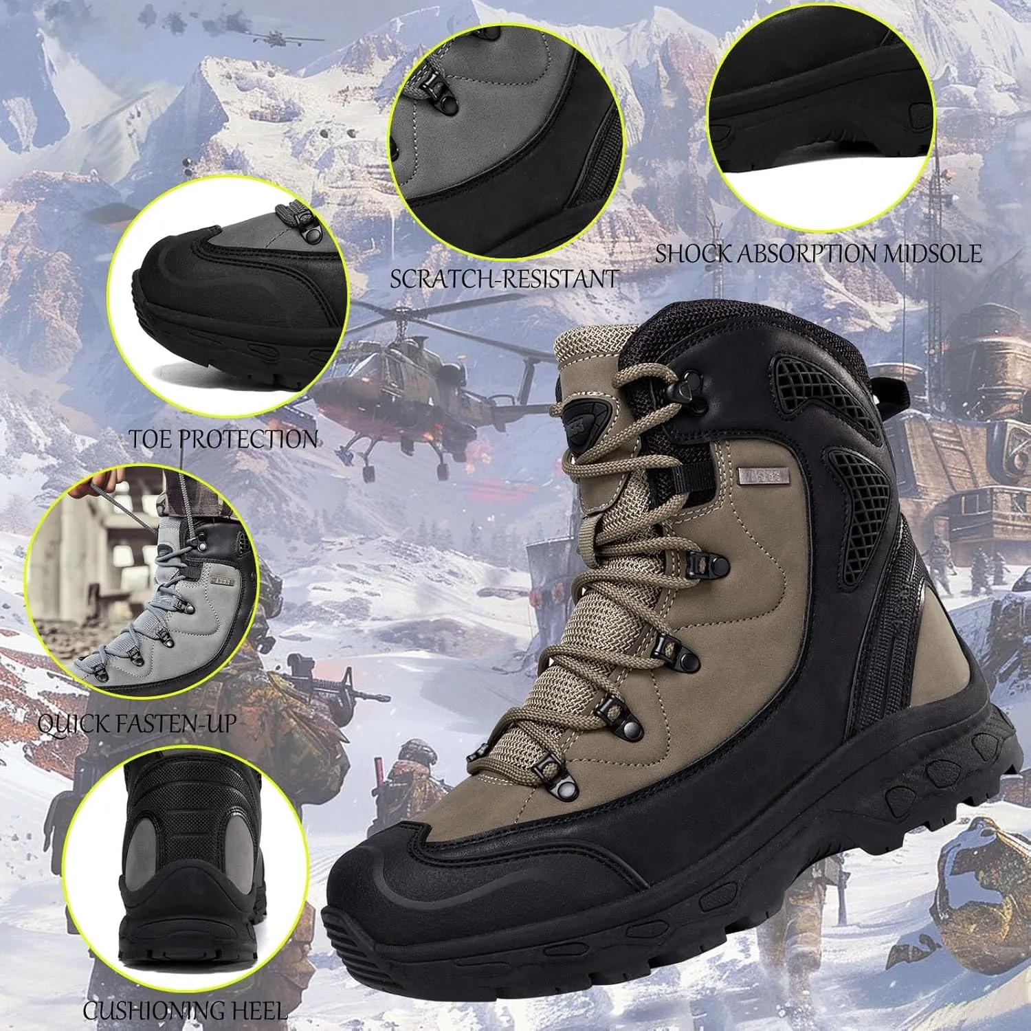 Men's Combat Tactical Hiking Boots | All-Terrain, Waterproof, Non-Slip for Hunting, Work and Outdoor