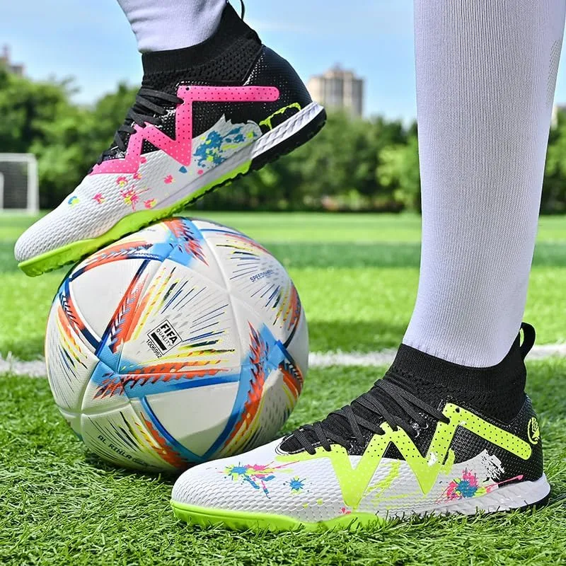 Men's Football Shoes Spikes High Top Football Boots Spikes Youth Professional Sports Futsal Shoes Sneakers Soccer Shoes