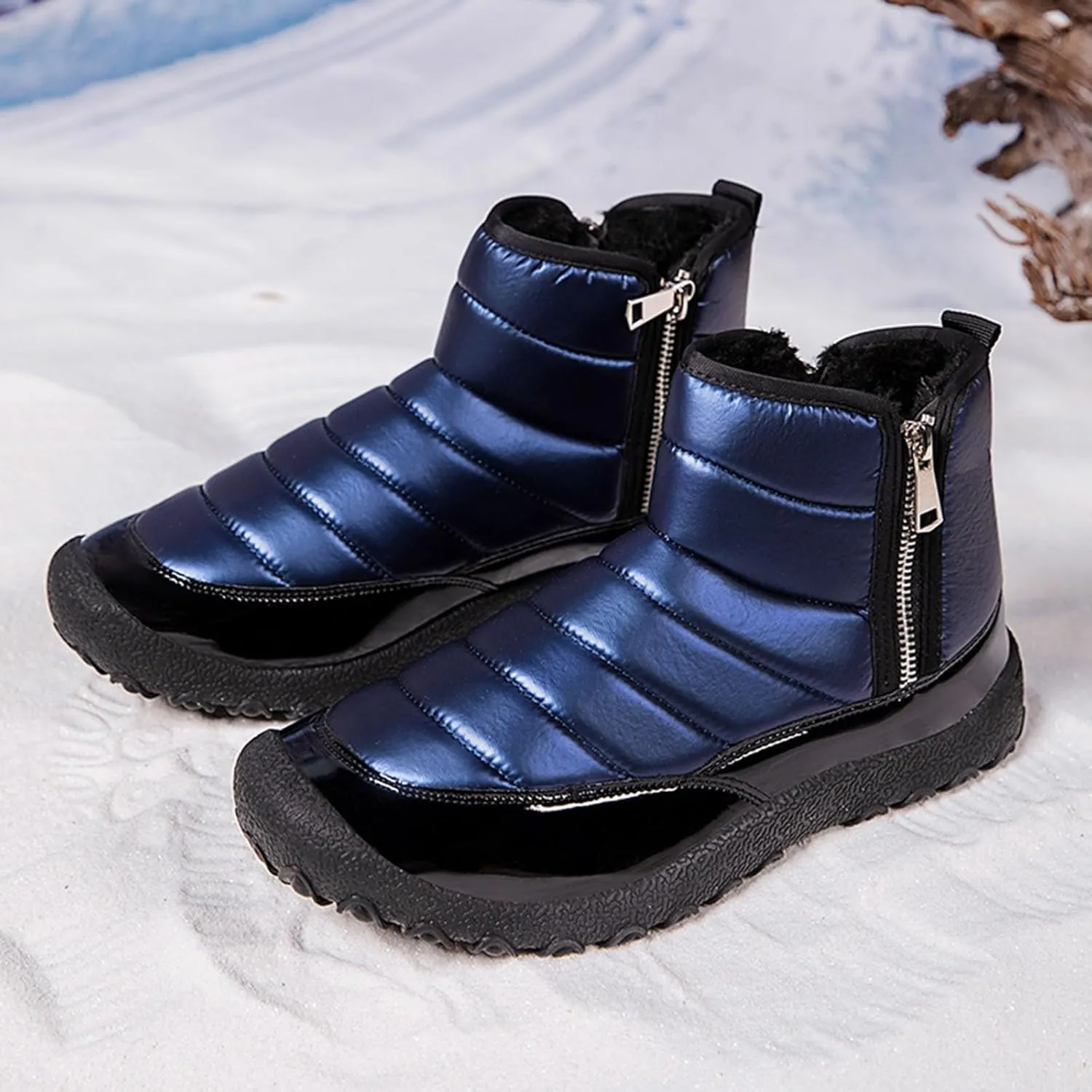 Mens Hiking Boots, Waterproof Fuzzy Boots Insulated Warm Boots Fur Lined Short Ankle Booties Womens Work Boots