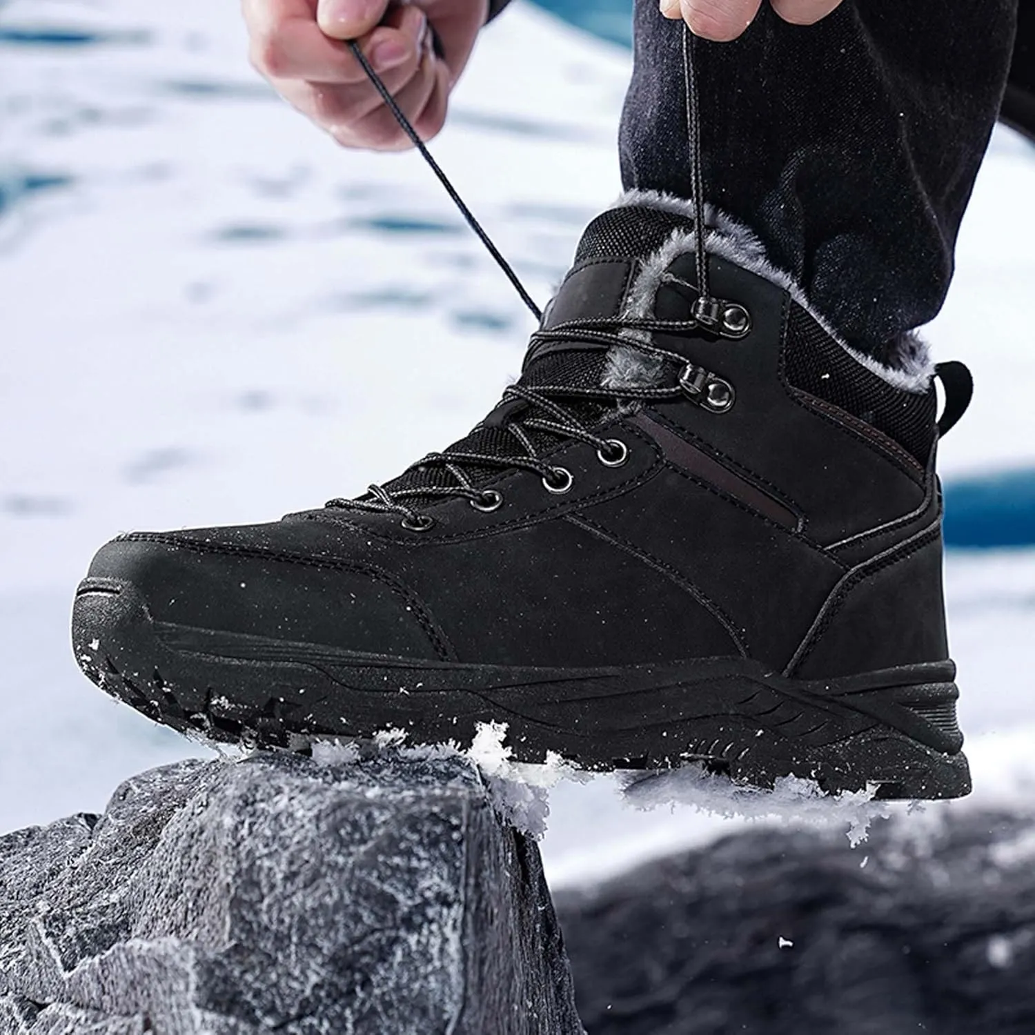 Men's Snow Boots Winter Warm Hiking Ankle Boots Outdoor Non-Slip Hiking Boots Fur Lined Warm Casual Winter Work Boots-Men's Large Size-6-14 US Size