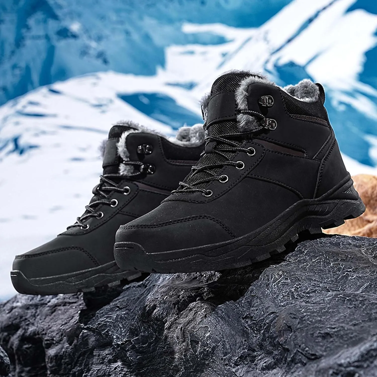Men's Snow Boots Winter Warm Hiking Ankle Boots Outdoor Non-Slip Hiking Boots Fur Lined Warm Casual Winter Work Boots-Men's Large Size-6-14 US Size