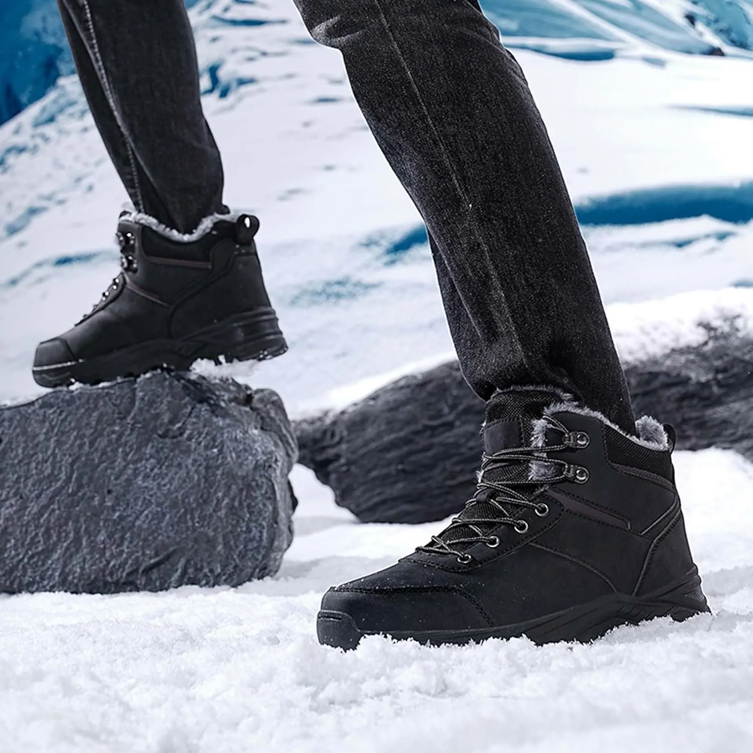 Men's Snow Boots Winter Warm Hiking Ankle Boots Outdoor Non-Slip Hiking Boots Fur Lined Warm Casual Winter Work Boots-Men's Large Size-6-14 US Size