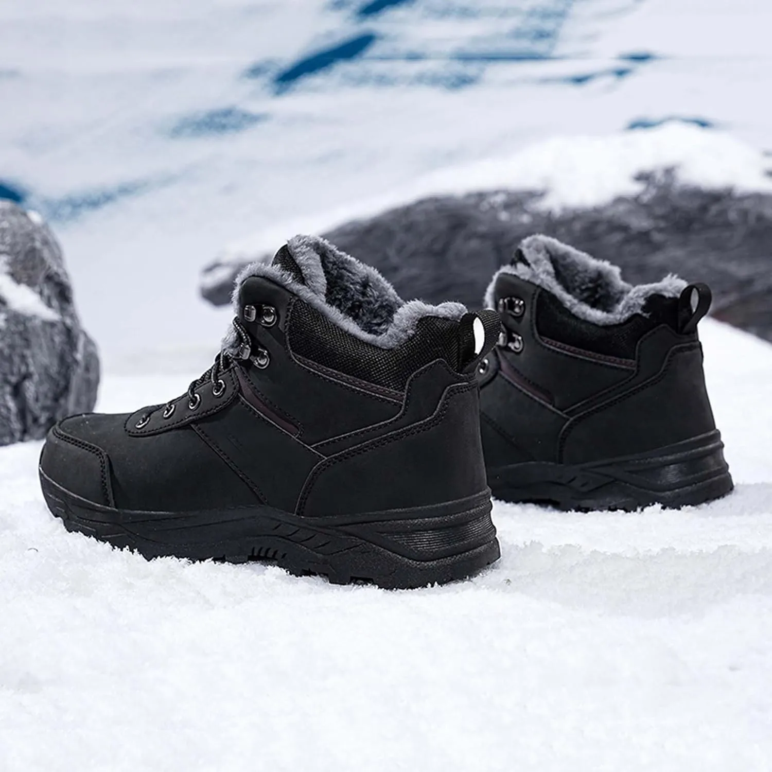 Men's Snow Boots Winter Warm Hiking Ankle Boots Outdoor Non-Slip Hiking Boots Fur Lined Warm Casual Winter Work Boots-Men's Large Size-6-14 US Size
