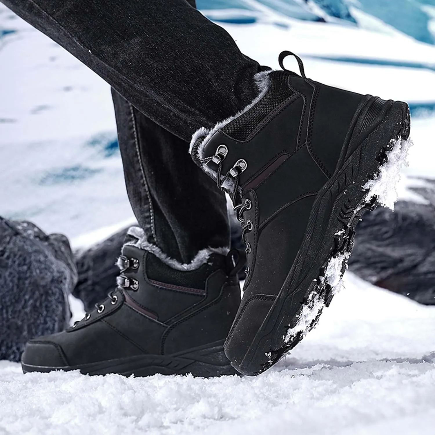 Men's Snow Boots Winter Warm Hiking Ankle Boots Outdoor Non-Slip Hiking Boots Fur Lined Warm Casual Winter Work Boots-Men's Large Size-6-14 US Size