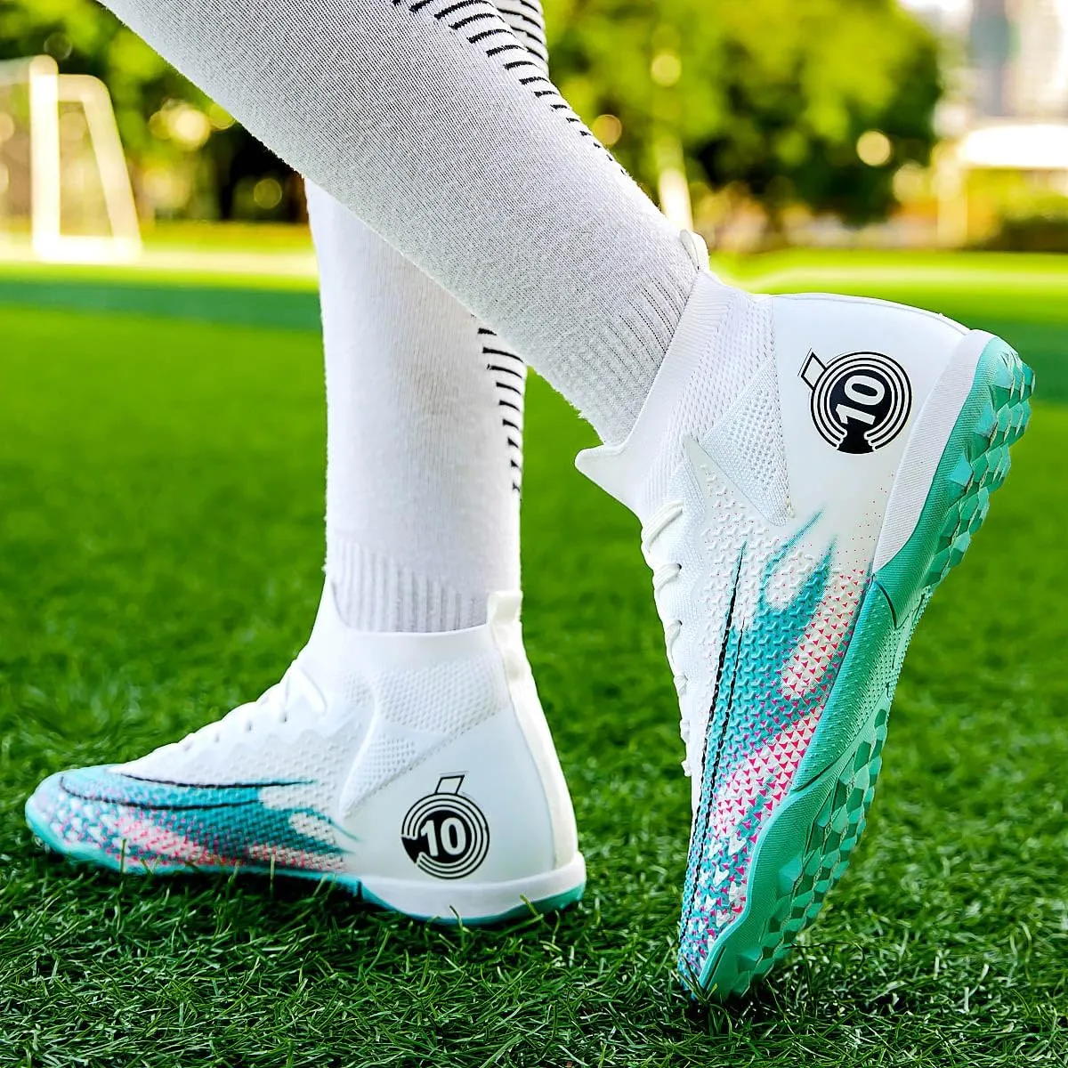 Men's Soccer Shoes High-Top Soccer Cleats Outdoor Breathable Athletic Professional Spikes Youth Boys Football Shoes