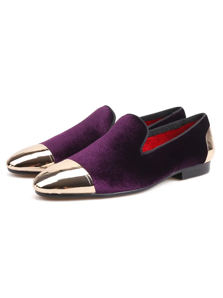 New front and back gold toe buckle men's handmade velvet loafers European and American big-name trendy banquet low-top shoes