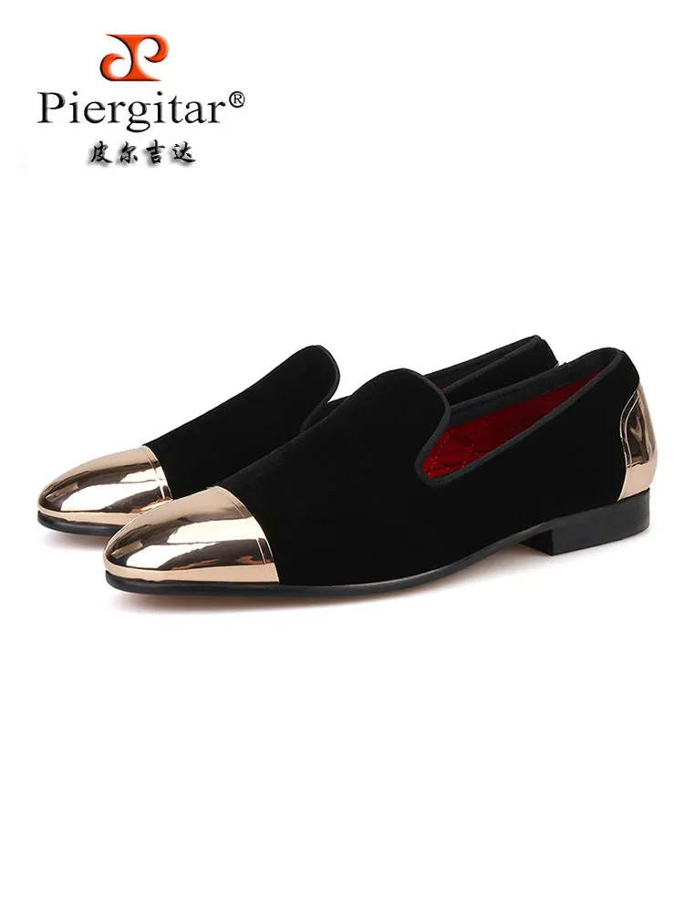 New front and back gold toe buckle men's handmade velvet loafers European and American big-name trendy banquet low-top shoes