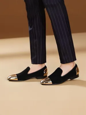 New front and back gold toe buckle men's handmade velvet loafers European and American big-name trendy banquet low-top shoes
