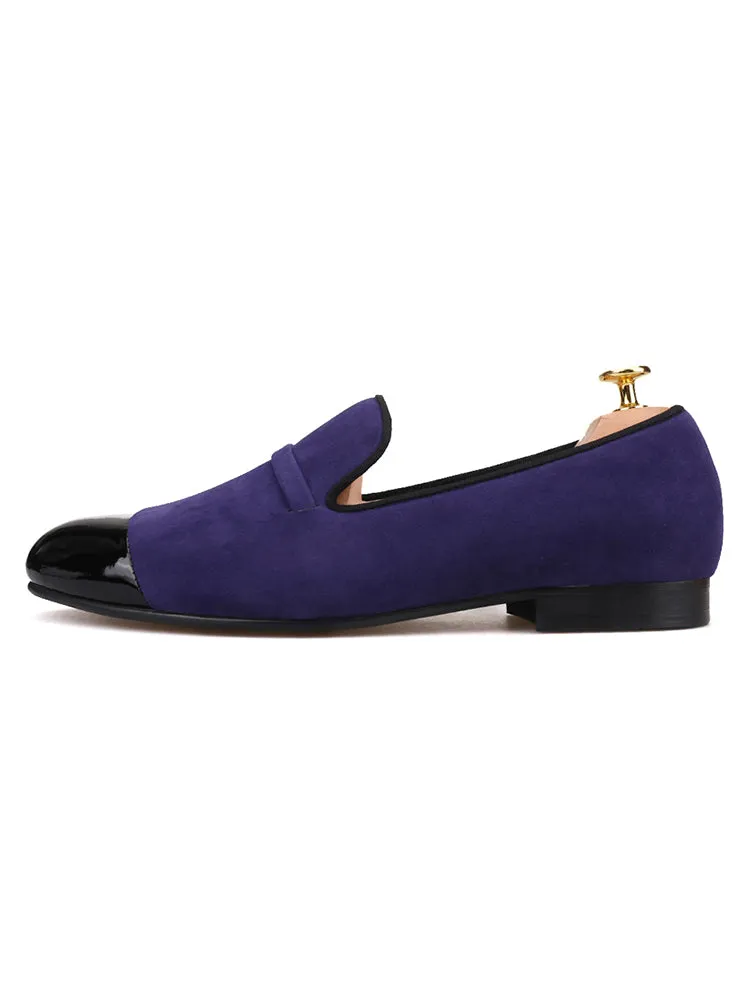 New front patent leather toe and imported velvet European and American trendy loafers handmade casual slip-on men's shoes