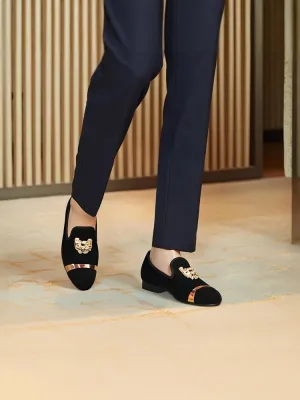 New gold bar PP tiger buckle black velvet loafers European and American big-name trendy low-cut shoes slip-on shoes for men