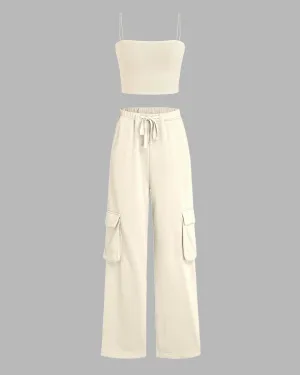 Off Duty Aesthetic Spaghetti Top With Trouser In Cosmic Latte