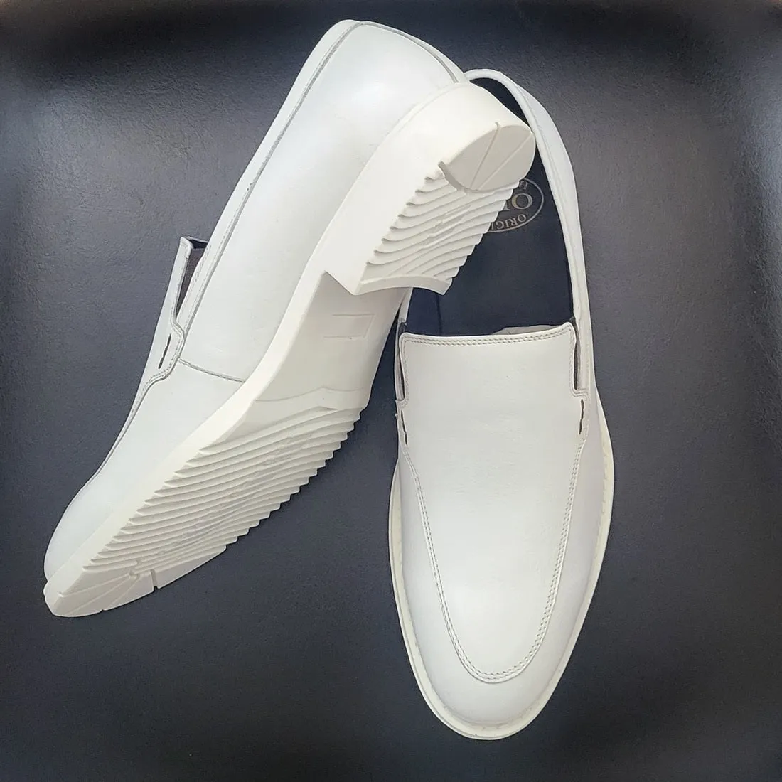 OHM New York Sleek Design White Slip-on Leather Shoes