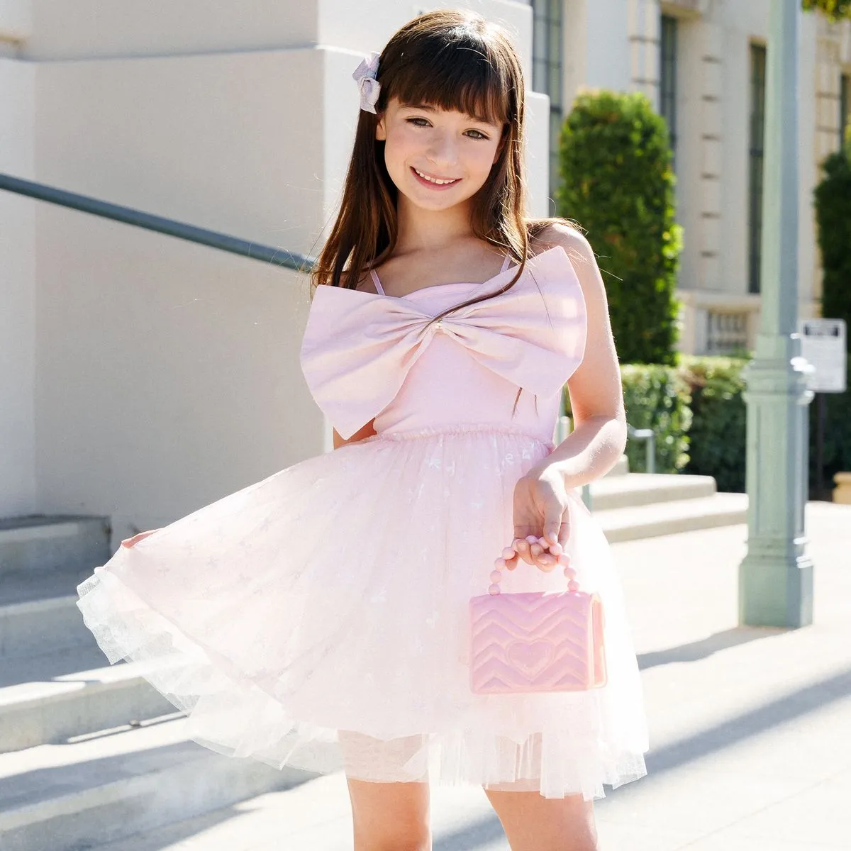 Petite Hailey Big Bow Tutu Dress in Pink