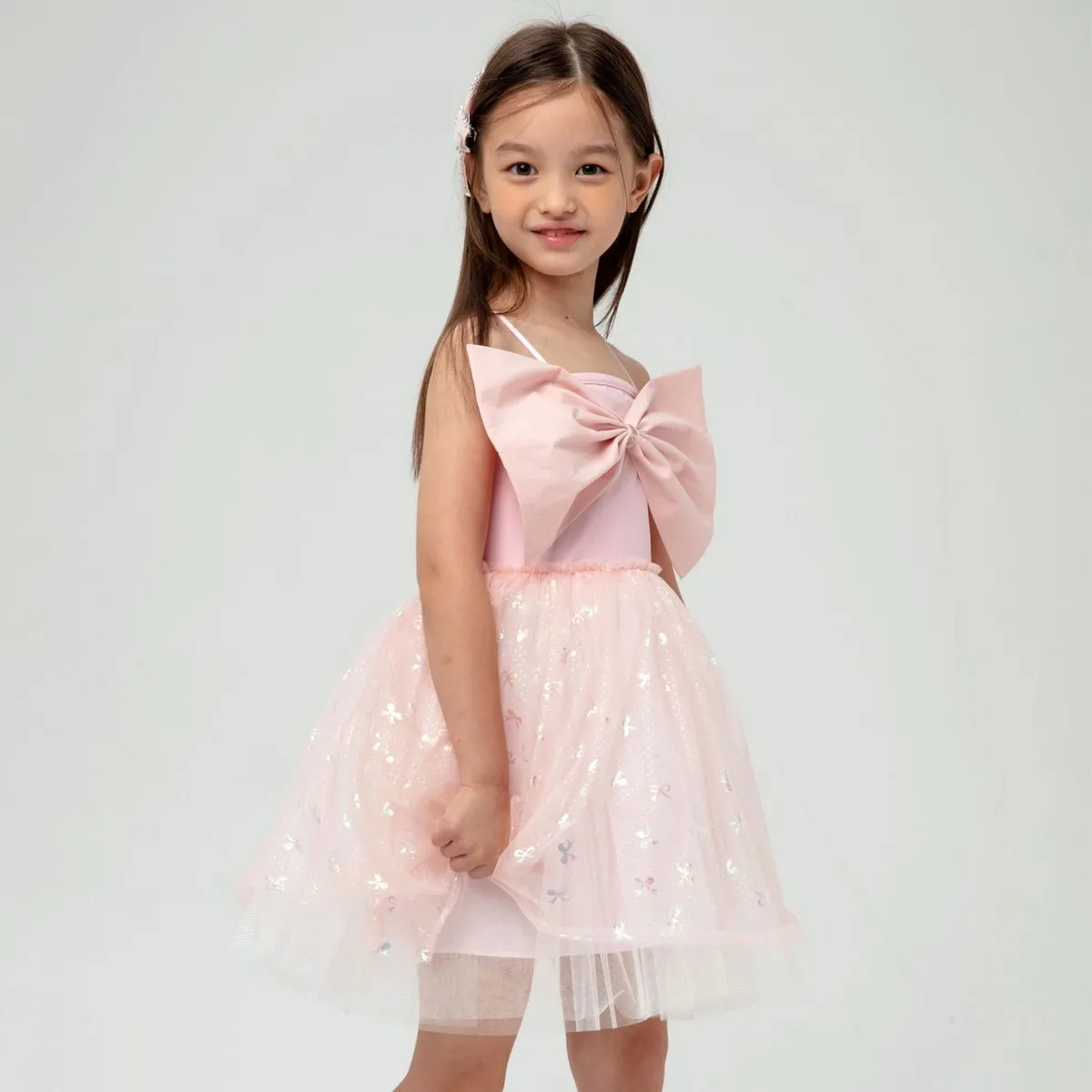 Petite Hailey Big Bow Tutu Dress in Pink