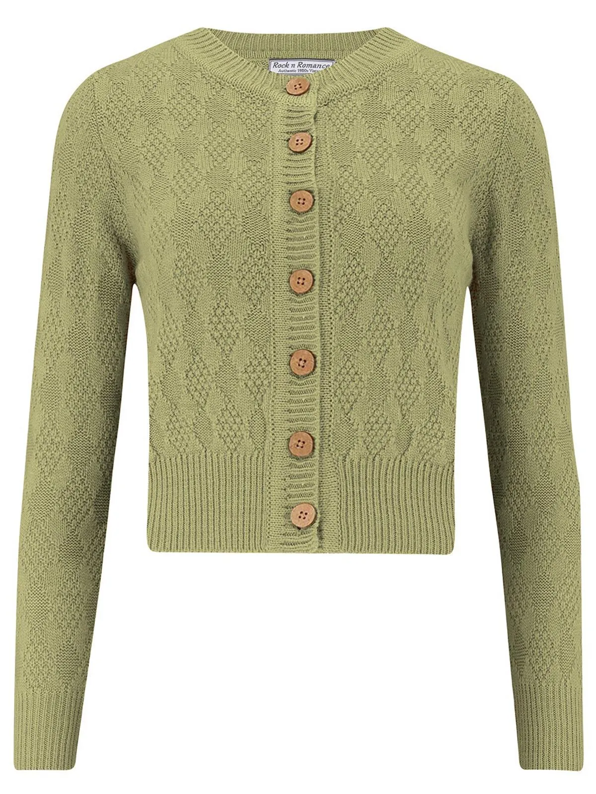 Sage Green Vintage Style Diamond Textured Knit Cardigan