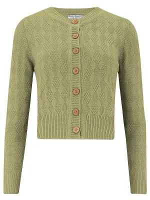 Sage Green Vintage Style Diamond Textured Knit Cardigan