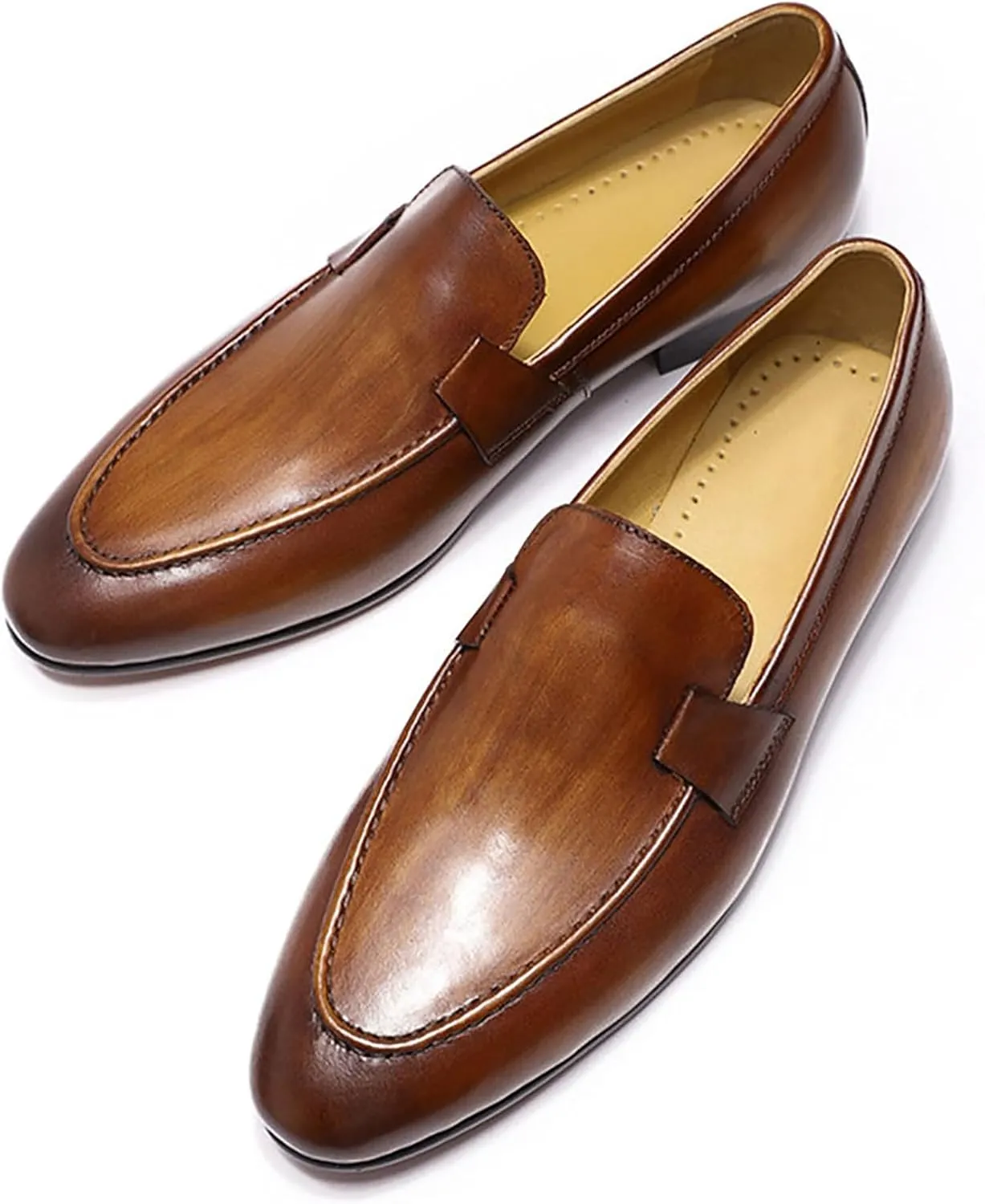 Santimon Men's Loafers Slip On Dress Casual Prom Shoes Mens Fashion Wedding Tuexdo Formal Business Suit Genuine Leather Penny Loafer Comfortable Walking Shoes