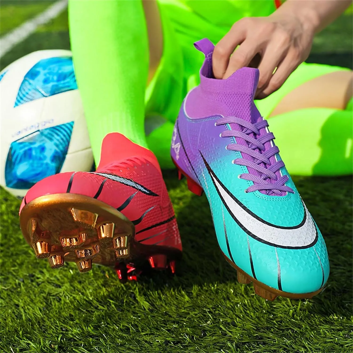 Soccer Cleats for Mens Womens Soccer Shoes High top Outdoor Footall Boots Ankle Professional Training Sneakers