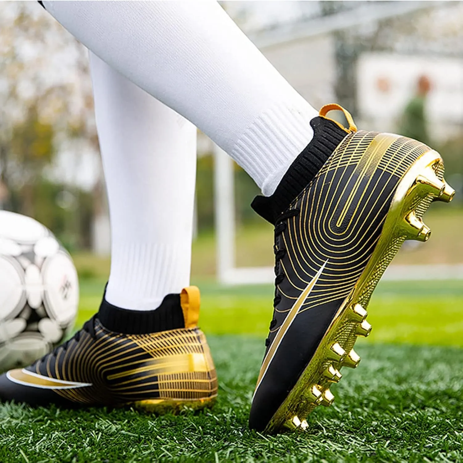 Soccer Cleats Mens AG High-Top Ankle Support,Football Cleats Youth Non-Slip Wear Resistant,Indoor Soccer Shoes Kids Soft Comfortable