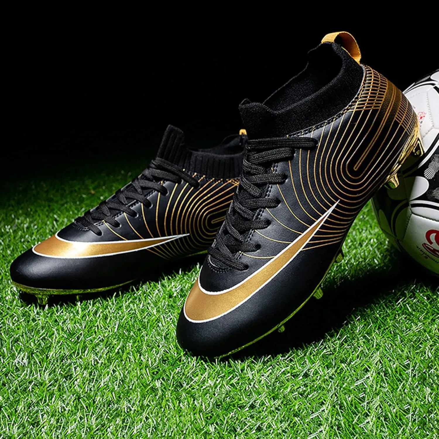 Soccer Cleats Mens AG High-Top Ankle Support,Football Cleats Youth Non-Slip Wear Resistant,Indoor Soccer Shoes Kids Soft Comfortable