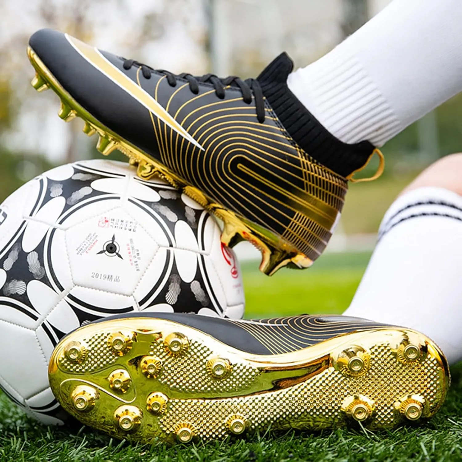 Soccer Cleats Mens AG High-Top Ankle Support,Football Cleats Youth Non-Slip Wear Resistant,Indoor Soccer Shoes Kids Soft Comfortable