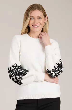 Soutache Trim Sleeve Sweater - Ivory