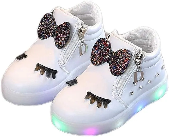 Sport Kids Shoes Baby Girls Infant Bowknot LED Boots Luminous Baby Shoes Size 4 Children Shoes