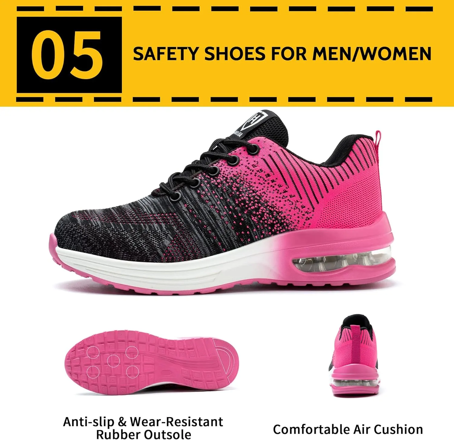 Steel Toe Shoes for Men Women Breathable Safety Work Sneakers Lightweight Comfortable Proof Slip Resistant Fashion Sneakers Air Cushion Construction Industrial Safety Shoes