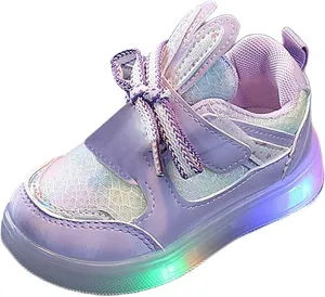 Toddler Baby Girls Cute Rabbit Light Up Shoes Luminous Flashing Soft Flat Bottom Breathable Tennis Sport Shoes