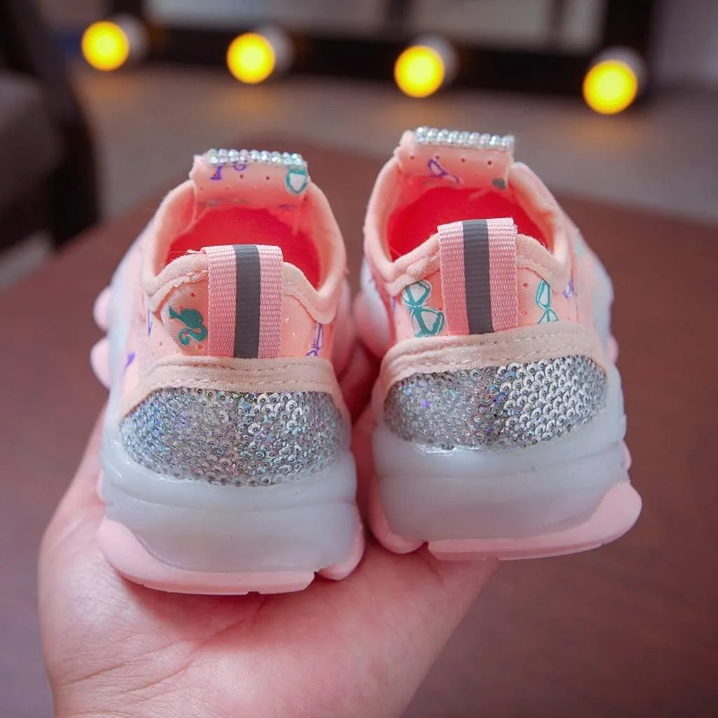 Toddler Girl Shoes Children Kid Run Sport Crystal Girls Luminous Baby Shoes Led Baby Shoes Gift