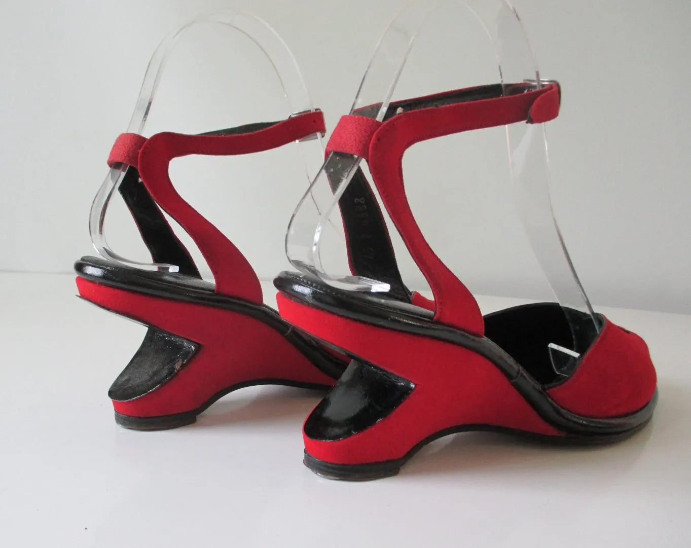 Vintage 50's Red Atomic Wedge Heels & Matching Bucket Bag Purse 6.5