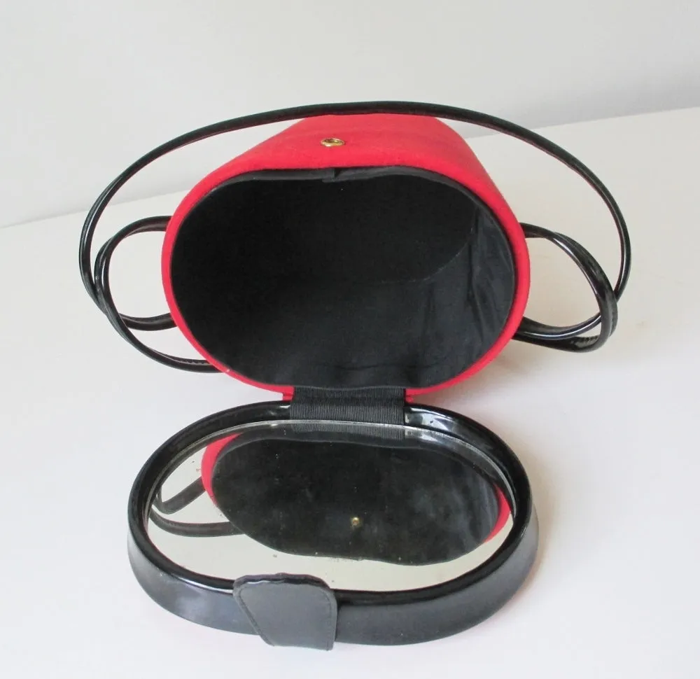 Vintage 50's Red Atomic Wedge Heels & Matching Bucket Bag Purse 6.5