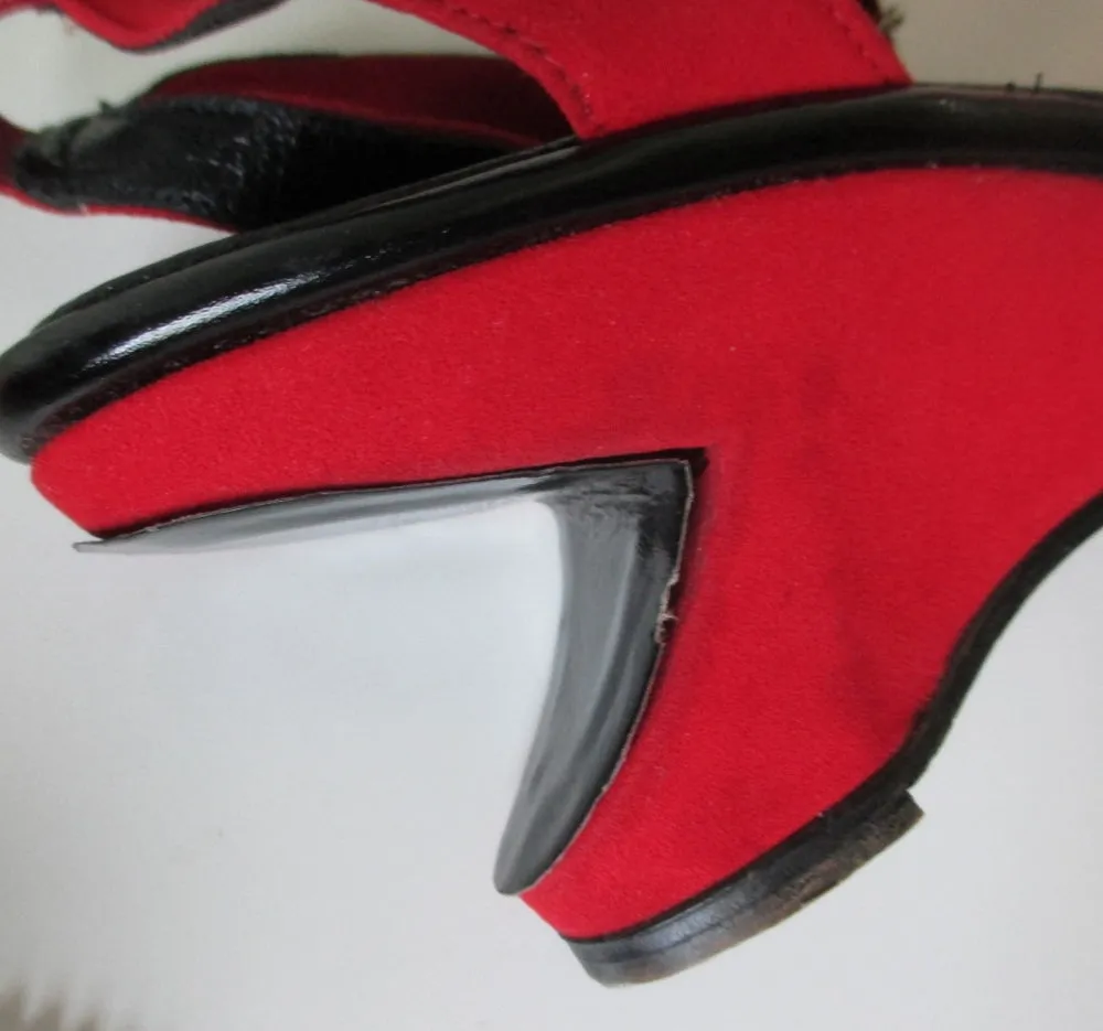 Vintage 50's Red Atomic Wedge Heels & Matching Bucket Bag Purse 6.5