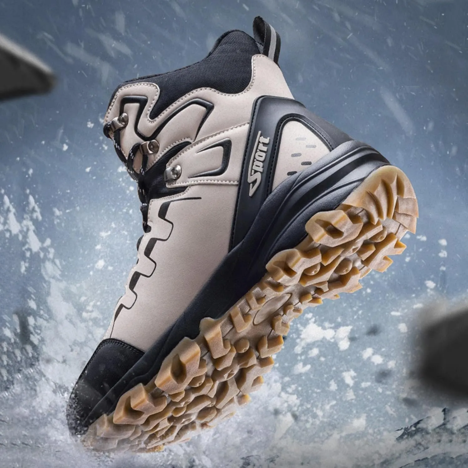 Waterproof Winter Boots,Fashion Breathable High Top Winter Hiking Boots Men,Lightweight Comfortable Cold-Weather Warm Mens Snow Boots,Rubber Sole