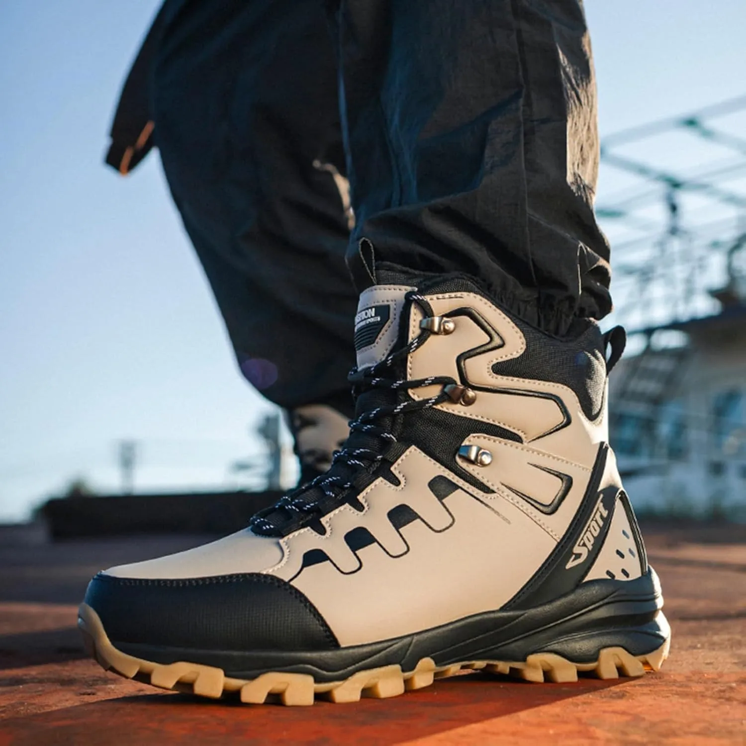 Waterproof Winter Boots,Fashion Breathable High Top Winter Hiking Boots Men,Lightweight Comfortable Cold-Weather Warm Mens Snow Boots,Rubber Sole