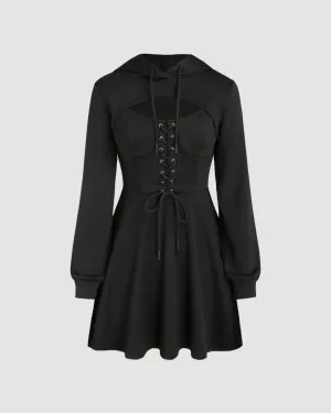 Wednesday Inspired Black Hood Two Piece Dress