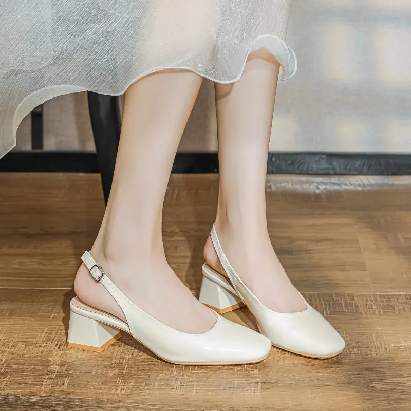 Women Casual Glossy Leather Chunky Heel Sandals