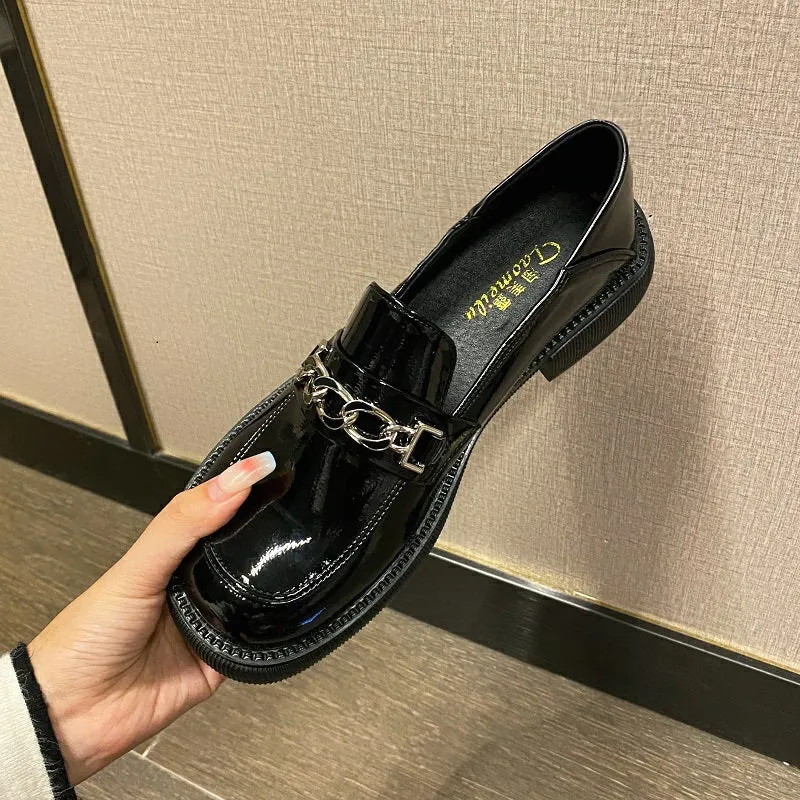 Women Retro Glossy Black JK Loafers