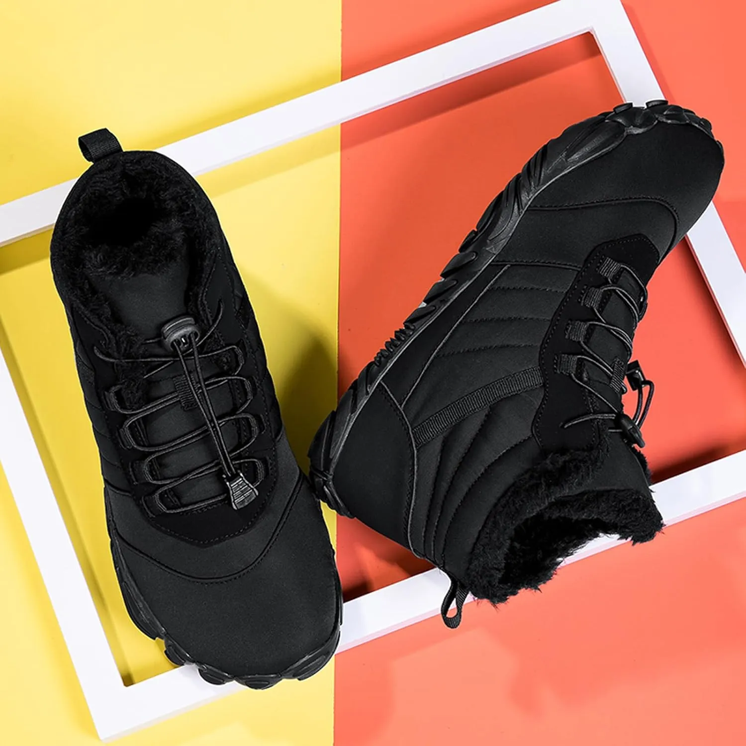 Womens Barefoot Boots Winter Non-Slip Mens Hiking Boots Waterproof Non-Slip With Plush Fleece Lining, Wide Toe Shoes