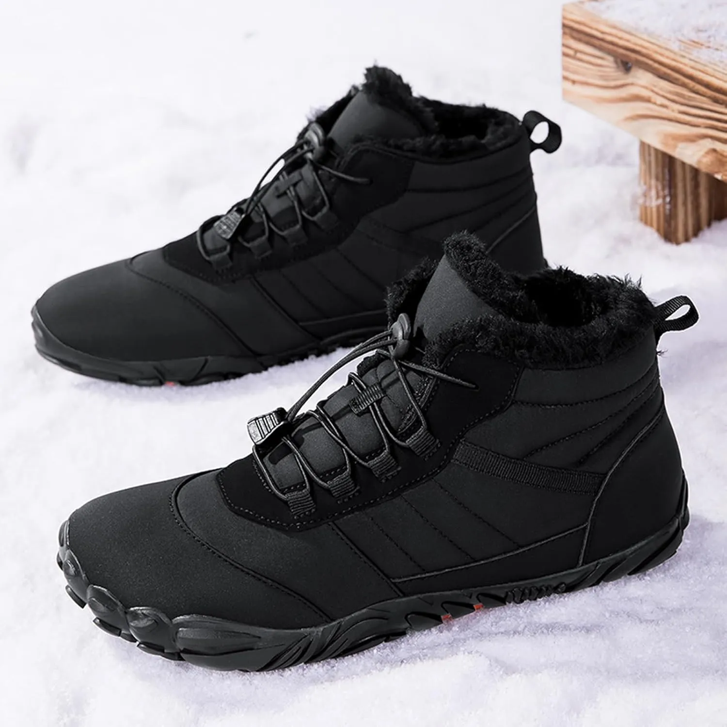 Womens Barefoot Boots Winter Non-Slip Mens Hiking Boots Waterproof Non-Slip With Plush Fleece Lining, Wide Toe Shoes