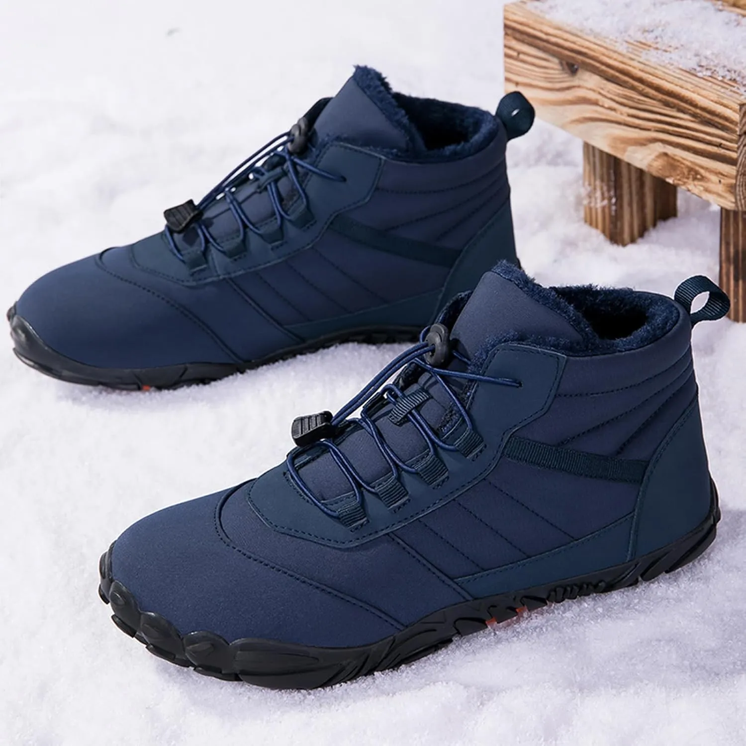 Womens Barefoot Boots Winter Non-Slip Mens Hiking Boots Waterproof Non-Slip With Plush Fleece Lining, Wide Toe Shoes
