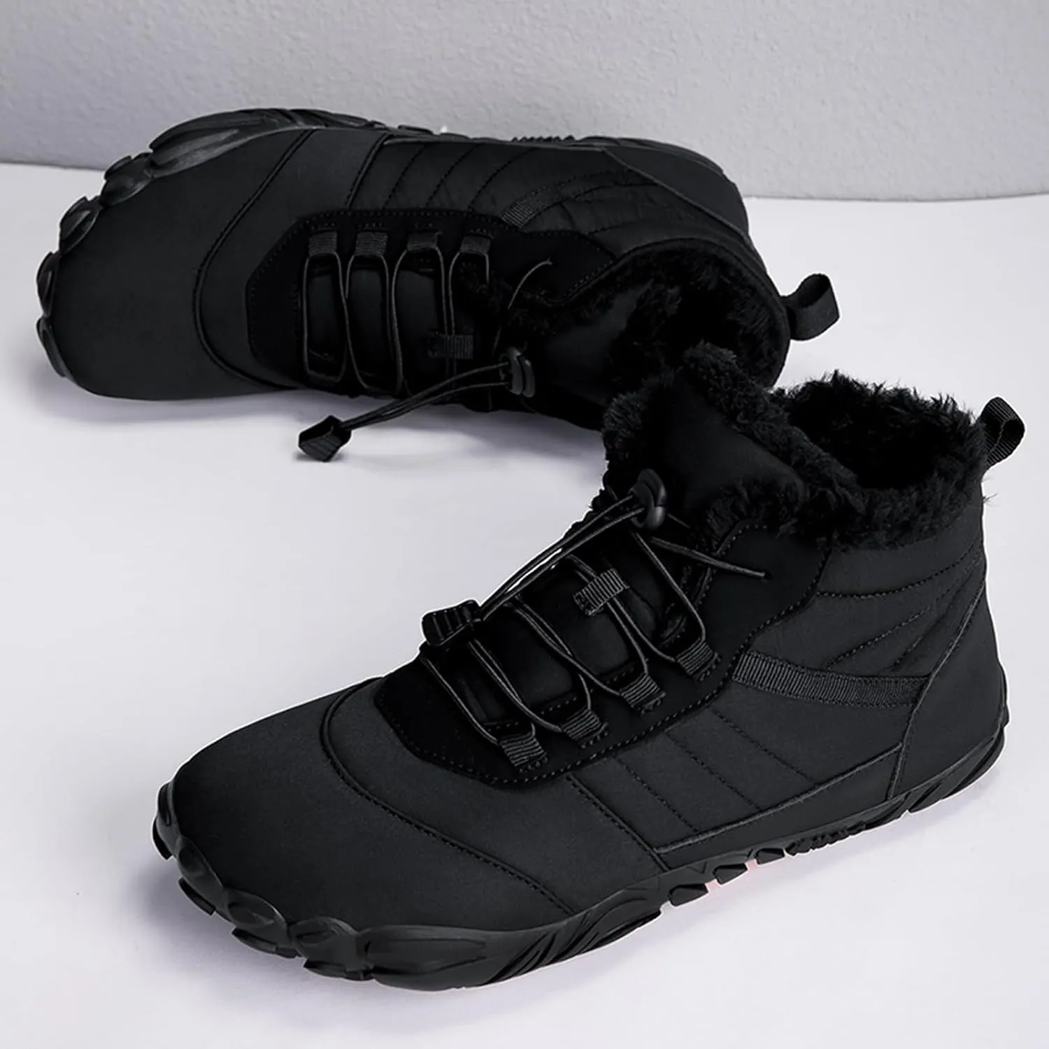 Womens Barefoot Boots Winter Non-Slip Mens Hiking Boots Waterproof Non-Slip With Plush Fleece Lining, Wide Toe Shoes