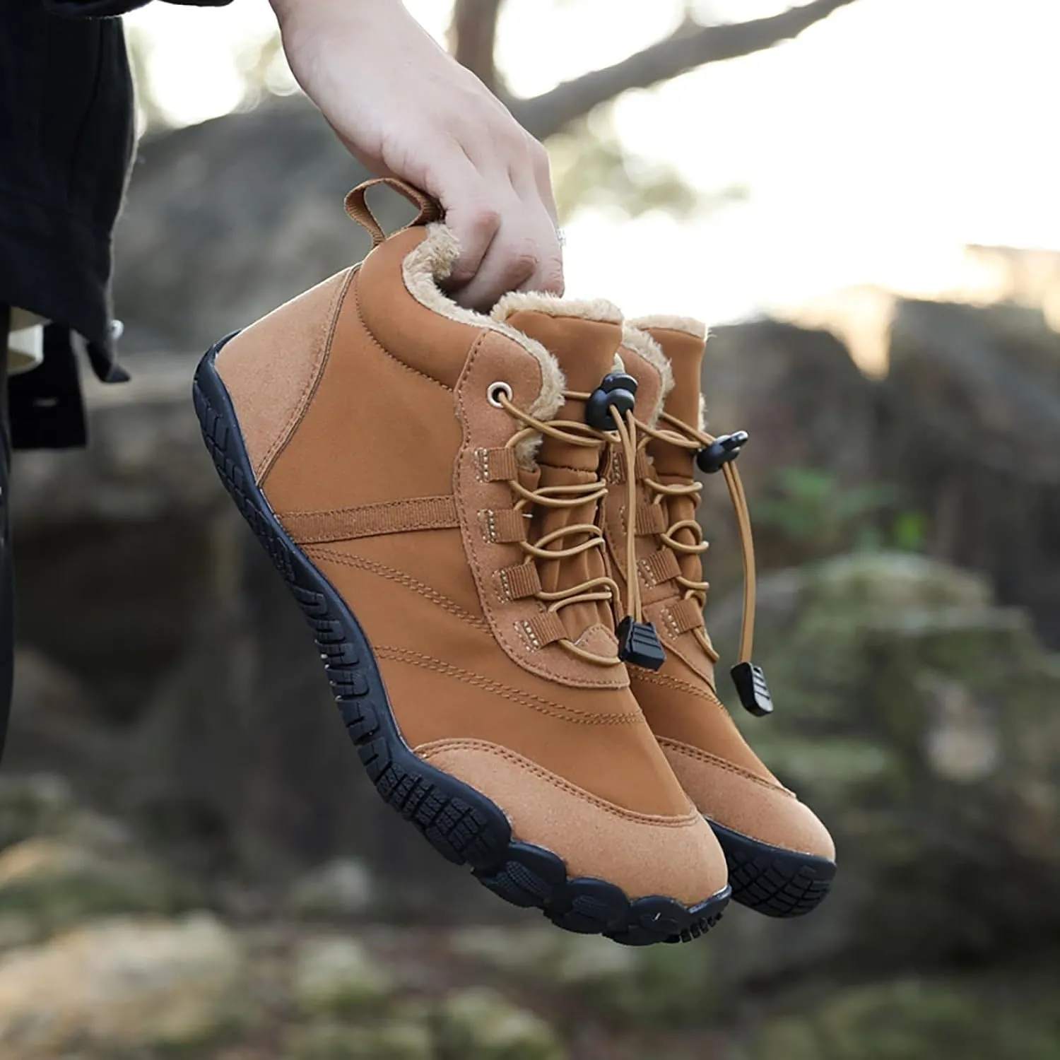 Womens Winter Sport Waterproof Boots Snow Boots Fur Lined Warm Ankle Boots Slip On Fuzzy Hiking Booties